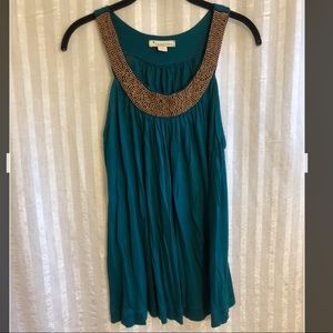 🤎💙 Teal Forever21 tank, brown bead neckline